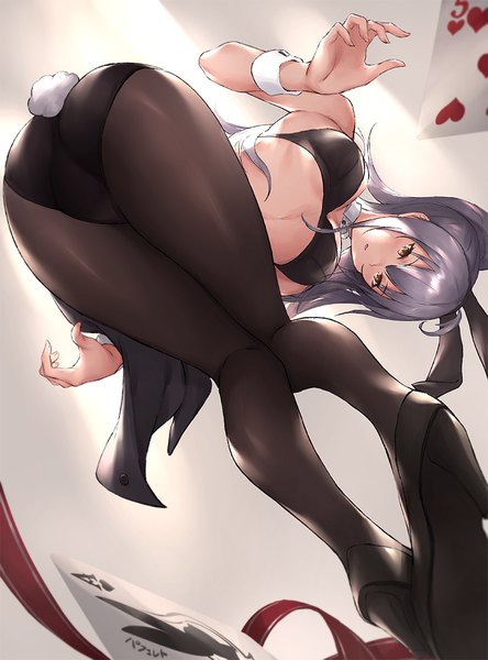 Anime picture 815x1100 with granblue fantasy silva (granblue fantasy) parfaitlate single long hair tall image looking at viewer fringe breasts open mouth light erotic hair between eyes large breasts standing brown eyes animal ears payot cleavage ahoge ass