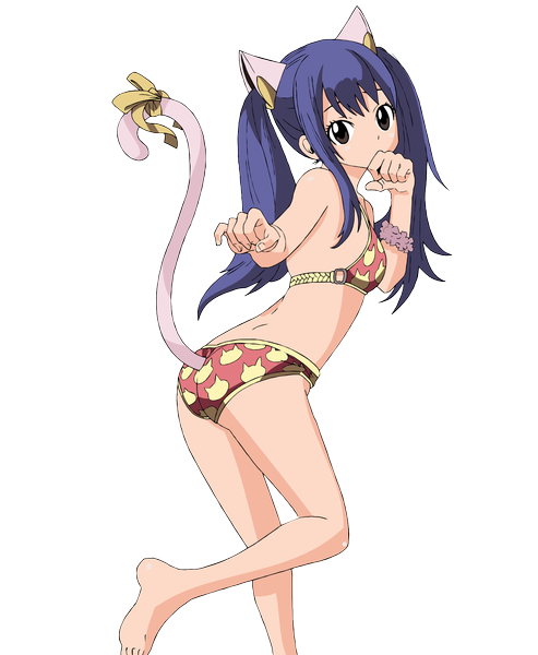 Anime picture 1563x1903 with fairy tail wendy marvell hayateayasaki single long hair tall image light erotic twintails brown eyes animal ears blue hair looking back barefoot cat ears cat tail coloring finger to mouth transparent background girl ribbon (ribbons)
