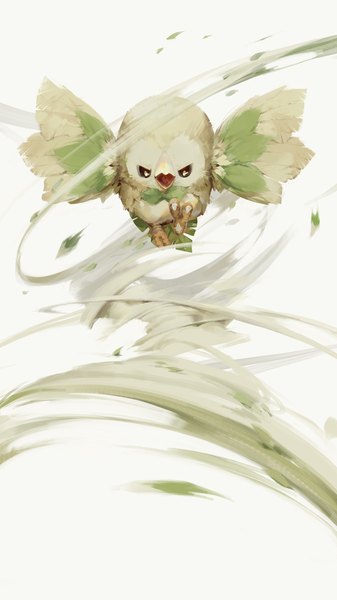 Anime picture 1080x1920 with pokemon pokemon sm nintendo rowlet a-shacho single tall image simple background white background full body wind no people gen 7 pokemon animal bird (birds) leaf (leaves) pokemon (creature)