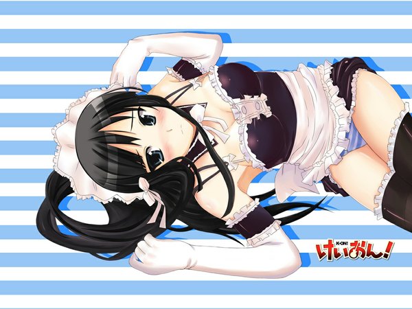 Anime picture 1025x769 with k-on! kyoto animation akiyama mio light erotic maid underwear panties striped panties