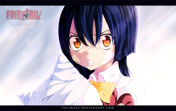Anime picture 1200x758 with fairy tail wendy marvell charle (fairy tail) salim202 long hair fringe yellow eyes blue hair inscription loli coloring light bandaid on face girl animal bowtie cat bandage (bandages) bandaid