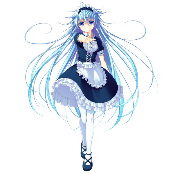 Anime picture 2793x2813 with re:birth colony azurite asami asami single tall image fringe highres blue eyes hair between eyes blue hair full body ahoge very long hair light smile maid outstretched arm transparent background walking girl uniform