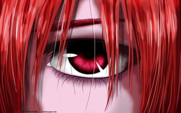 Anime picture 2560x1600 with elfen lied arms corporation lucy highres red eyes wide image signed red hair close-up