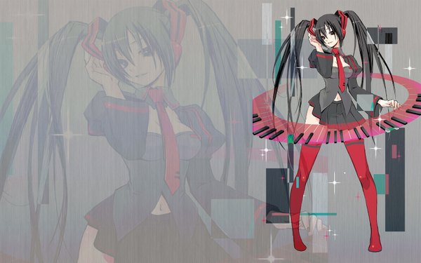Anime picture 1600x1000 with vocaloid zatsune miku gin (oyoyo) black hair wide image zoom layer girl
