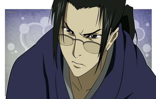 Anime picture 2100x1335 with samurai champloo jinnosuke morrow single long hair highres black hair simple background black eyes portrait face vector >:( boy glasses