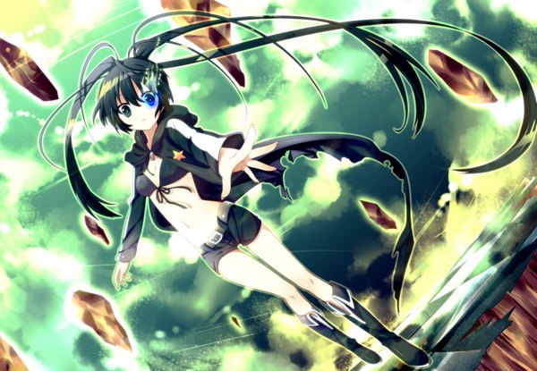 Anime picture 3802x2632 with black rock shooter black rock shooter (character) riichu long hair highres blue eyes black hair twintails girl shorts
