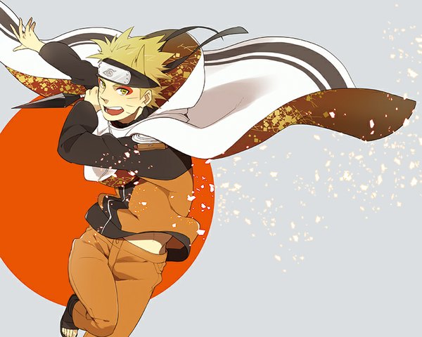 Anime picture 800x640 with naruto studio pierrot naruto (series) uzumaki naruto kaiyou single looking at viewer short hair open mouth blonde hair teeth facial mark happy whisker markings jinchuriki running boy hood bandana forehead protector