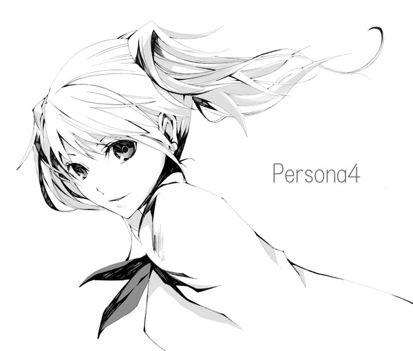 Anime picture 3661x3120 with persona 4 persona kujikawa rise tate (donnguriumai) single long hair highres twintails absurdres copyright name monochrome portrait lineart girl