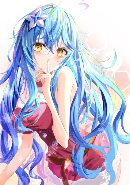Anime picture 2894x4093 with virtual youtuber hololive yukihana lamy tonasegaill single long hair tall image looking at viewer blush fringe highres breasts smile hair between eyes large breasts standing bare shoulders yellow eyes blue hair ahoge