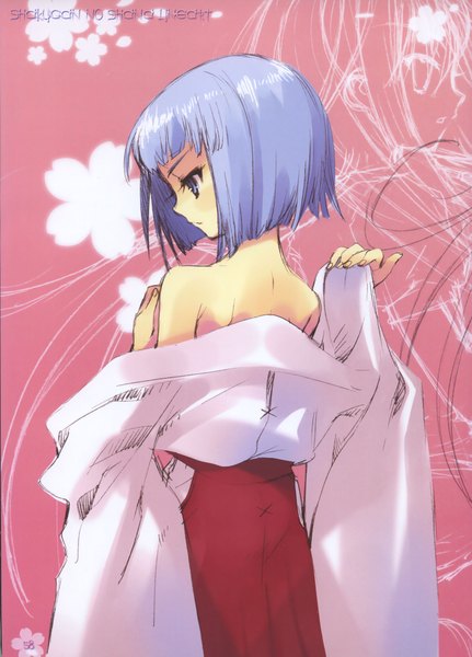 Anime picture 1438x2000 with shakugan no shana j.c. staff hecate single tall image short hair blue eyes bare shoulders blue hair japanese clothes miko girl