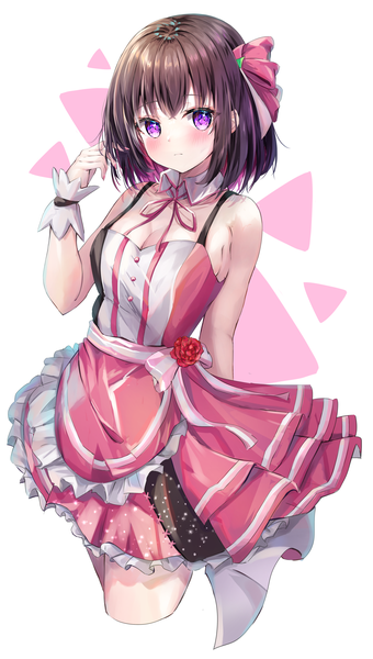 Anime picture 2547x4493 with virtual youtuber hololive azki (hololive) azki (3rd costume) (hololive) mihasu single tall image blush fringe highres short hair hair between eyes brown hair standing white background purple eyes cleavage multicolored hair sleeveless official alternate costume