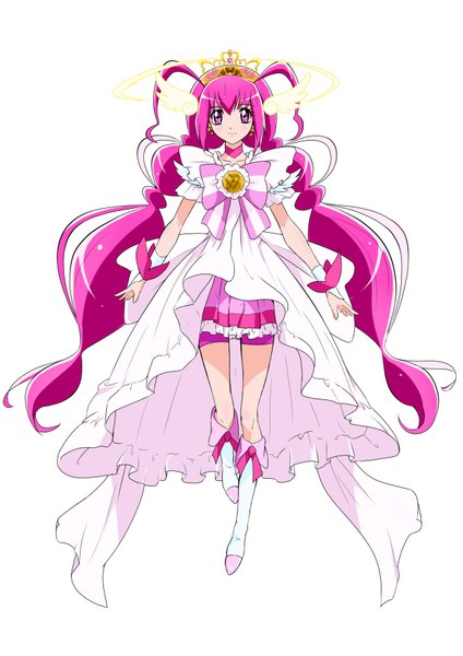 Anime picture 1240x1754 with precure smile precure! toei animation hoshizora miyuki cure happy nukosann single long hair tall image simple background white background purple eyes purple hair girl dress halo tiara