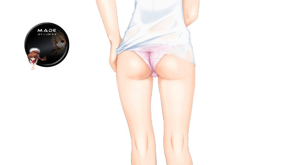 Anime-Bild 2133x1200 mit lunixxa (artist) single highres light erotic wide image ass from behind legs hand on hip transparent background headless girl underwear panties pink panties