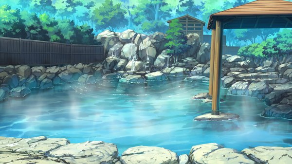 Anime picture 1820x1024 with hapymaher purple software highres wide image game cg no people plant (plants) tree (trees) water onsen