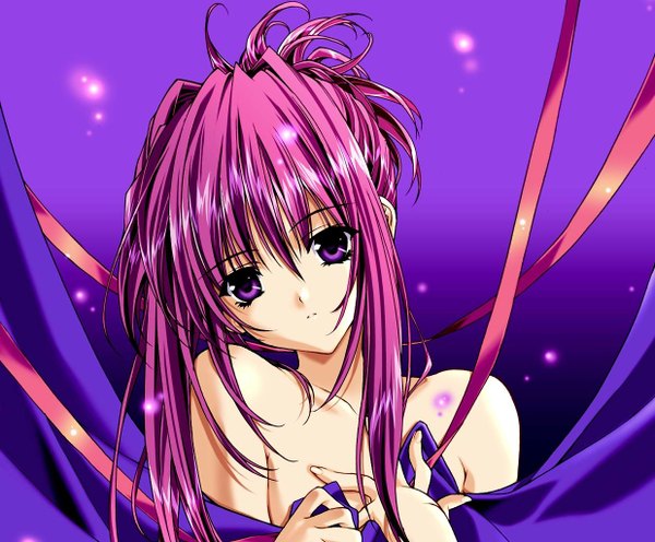 Anime picture 1238x1024 with sister princess zexcs chikage (sister princess) single long hair looking at viewer fringe purple eyes bare shoulders purple hair girl ribbon (ribbons)