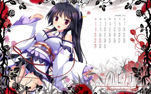 Anime picture 1920x1200 with hapymaher purple software hasuno saki tsukimori hiro single long hair looking at viewer blush highres open mouth light erotic black hair red eyes bare shoulders traditional clothes japanese clothes pantyshot calendar 2013 girl underwear