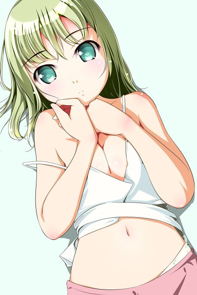 Anime picture 800x1200 with original matsunaga kouyou single tall image looking at viewer short hair blue eyes light erotic blonde hair girl navel