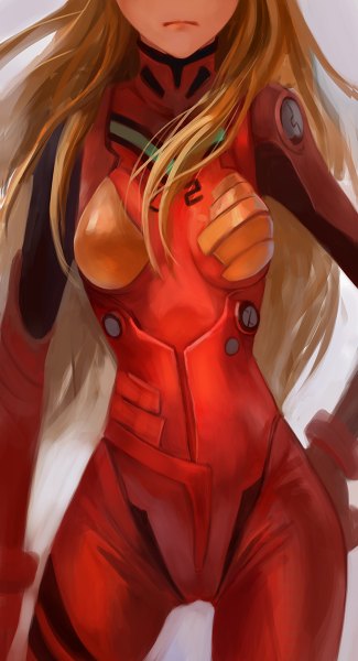 Anime picture 650x1200 with neon genesis evangelion rebuild of evangelion evangelion: 3.0 you can (not) redo gainax soryu asuka langley summercards single long hair tall image brown hair standing hand on hip close-up head out of frame no face girl pilot suit