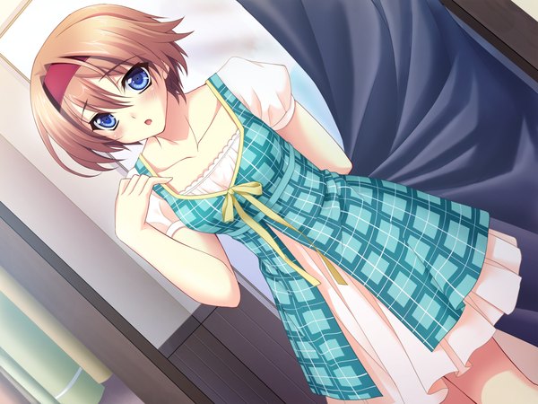 Anime picture 1600x1200 with vestige (game) blue eyes brown hair game cg girl