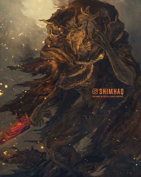 Anime picture 1080x1352 with elden ring morgott the omen king shimhaq single tall image short hair standing holding signed white hair monster boy boy cloak sparks