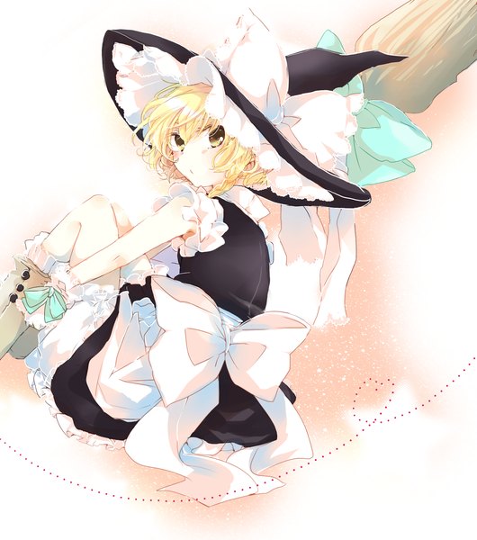 Anime picture 1618x1830 with touhou kirisame marisa single tall image short hair blonde hair yellow eyes looking back from behind girl bow hat witch hat