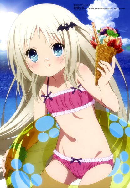 Anime picture 4096x5927 with little busters! key (studio) megami magazine noumi kudryavka miyajima hitoshi single long hair tall image blush highres blue eyes light erotic blonde hair absurdres sky cloud (clouds) outdoors scan official art groin