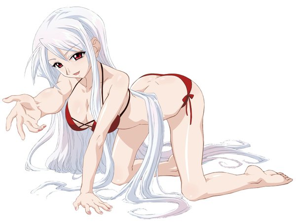 Anime picture 1600x1200 with long hair light erotic red eyes white background white hair swimsuit bikini red bikini