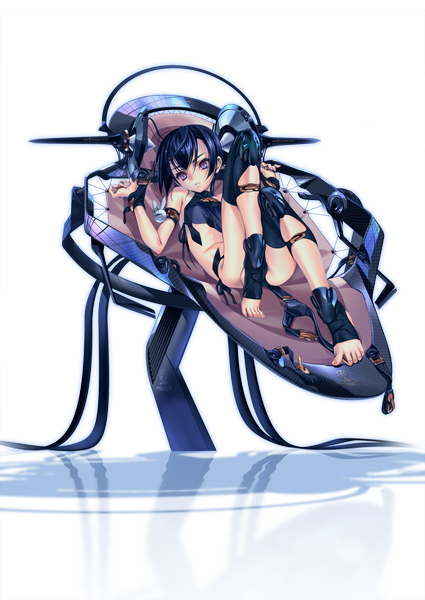Anime picture 2060x2908 with choco single tall image highres light erotic black hair purple eyes barefoot girl wire (wires) speakers