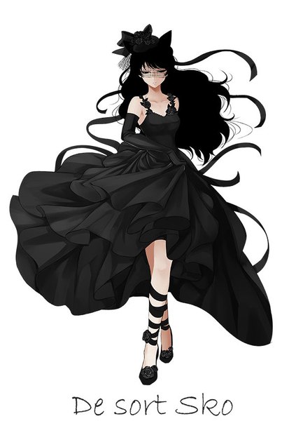 Anime picture 600x851 with rwby rooster teeth blake belladonna sumiwow single long hair tall image fringe black hair simple background white background bare shoulders holding animal ears full body black eyes cat ears text walking gothic