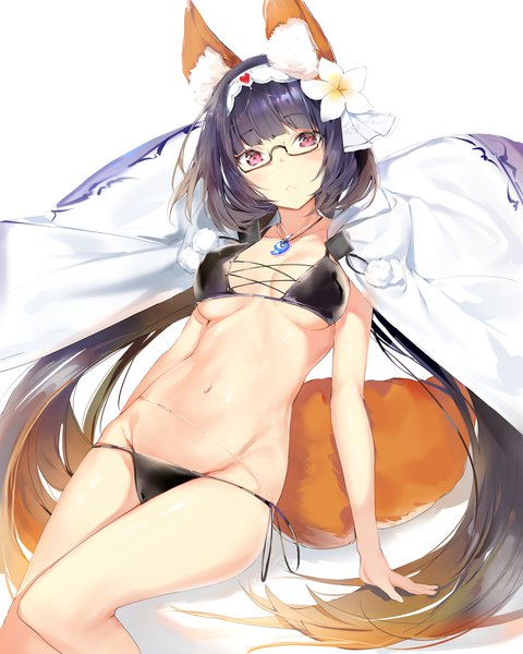 Anime-Bild 2000x2500 mit fate (series) fate/grand order osakabe-hime (fate/grand order) silver (chenwen) single tall image looking at viewer blush fringe highres breasts light erotic simple background white background sitting twintails animal ears payot cleavage tail