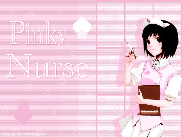 Anime picture 1024x768 with nhk ni youkoso gonzo nakahara misaki pink background nurse