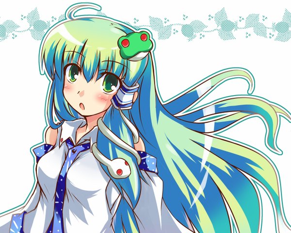 Anime picture 1280x1024 with touhou kochiya sanae long hair blush japanese clothes green hair miko girl