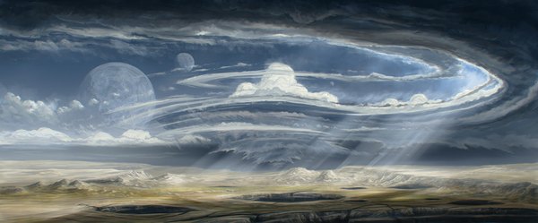 Anime picture 1000x415 with original justinas vitkus wide image sky cloud (clouds) horizon mountain no people landscape planet