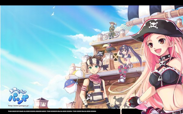 Anime picture 1920x1200 with pangya kooh lucia max nuri long hair highres wide image pink hair pirate girl skull pirate hat