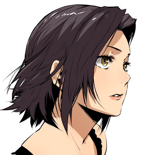 Anime picture 2888x3040 with baccano! chane laforet enami katsumi single tall image highres short hair black hair simple background white background brown eyes looking away parted lips lips portrait girl
