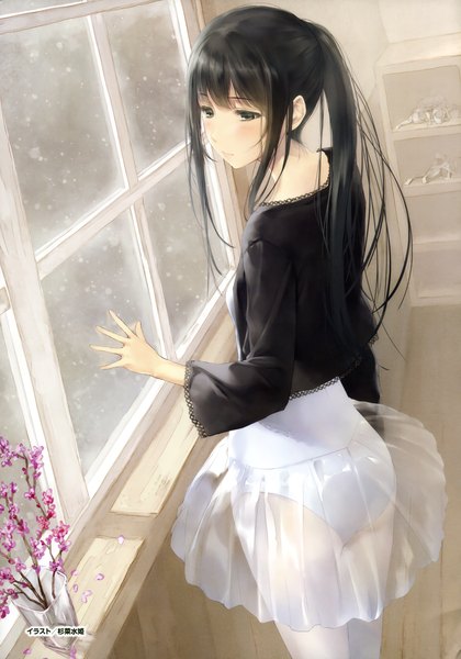 Anime picture 2442x3485 with kara no shoujo flowers (innocent grey) innocent grey shirahane suou kayahara yukiko sugina miki single long hair tall image blush fringe highres light erotic black hair standing brown eyes ponytail indoors looking back black eyes