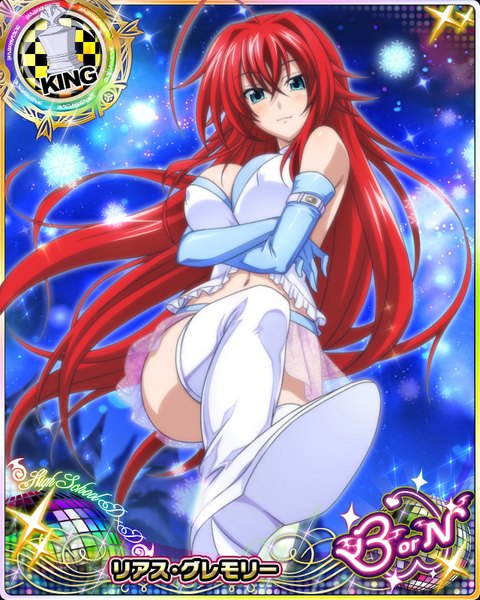Anime picture 640x800 with highschool dxd rias gremory single tall image looking at viewer blush breasts blue eyes light erotic large breasts red hair very long hair card (medium) girl gloves elbow gloves boots thigh boots