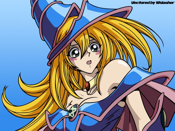 Anime picture 1600x1200 with yu-gi-oh! dark magician girl single long hair blush open mouth blonde hair vector girl