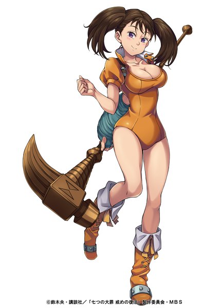 Anime picture 2840x4000 with nanatsu no taizai a-1 pictures diane (nanatsu no taizai) single tall image looking at viewer blush fringe highres short hair breasts light erotic simple background smile brown hair large breasts standing white background twintails purple eyes