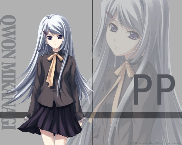 Anime picture 1280x1024 with pianissimo innocent grey blonde hair purple eyes white hair girl qwon mikanagi