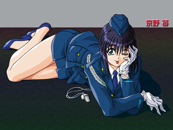 Anime picture 1024x768 with private garden tetratech police policewoman gloves uniform white gloves police uniform whistle kyono ichigo type51