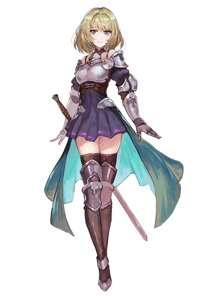 Anime picture 700x990 with idolmaster idolmaster cinderella girls granblue fantasy takagaki kaede meto31 single tall image looking at viewer fringe short hair blue eyes simple background smile brown hair standing white background bare shoulders green eyes full body mole