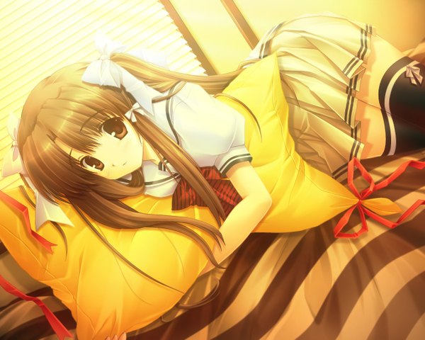 Anime picture 1280x1024 with lost passage yamabuki sayuki ikegami akane yellow background tagme