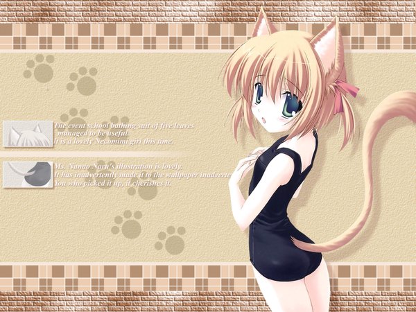 Anime picture 1600x1200 with nanao naru light erotic animal ears cat girl black x pink girl swimsuit one-piece swimsuit school swimsuit