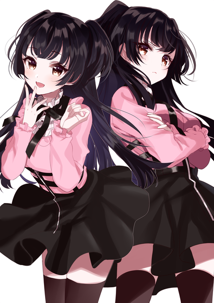 Anime picture 1411x2000 with idolmaster idolmaster shiny colors mayuzumi fuyuko sinsihukunokonaka long hair tall image looking at viewer blush fringe breasts open mouth black hair simple background smile standing white background brown eyes blunt bangs long sleeves :d