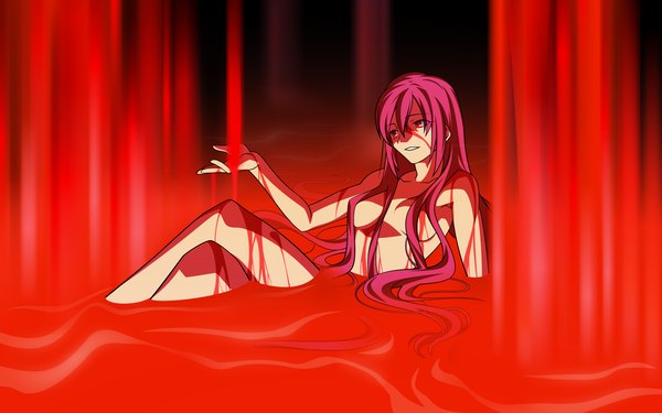 Anime picture 1680x1050 with melty blood type-moon sion eltnam atlasia takeuchi takashi long hair light erotic red eyes wide image pink hair girl blood
