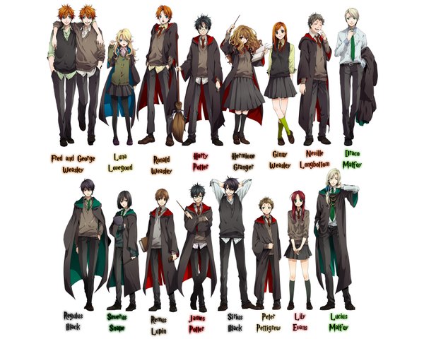 Anime picture 1600x1280 with harry potter hermione granger severus snape harry potter (character) lily evans sirius black draco malfoy james potter remus lupin ron weasley luna lovegood peter pettigrew regulus black fred weasley george weasley lucius malfoy ginny weasley neville longbottom tagme (artist) long hair