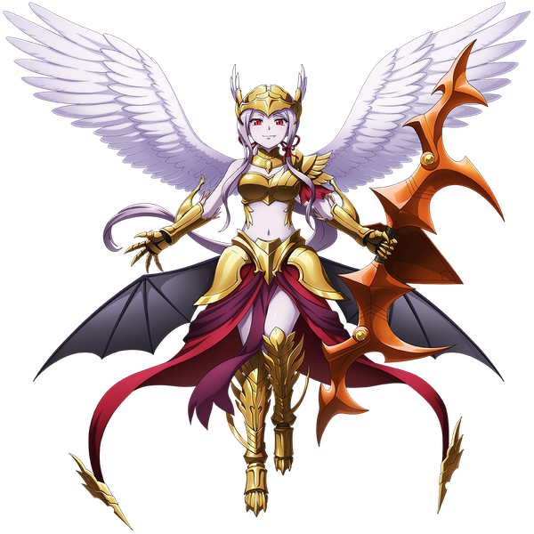 Anime picture 1024x1024 with overlord (maruyama) madhouse shalltear bloodfallen peroroncino single long hair looking at viewer light erotic red eyes holding full body grey hair official art transparent background pale skin cosplay white wings girl navel weapon
