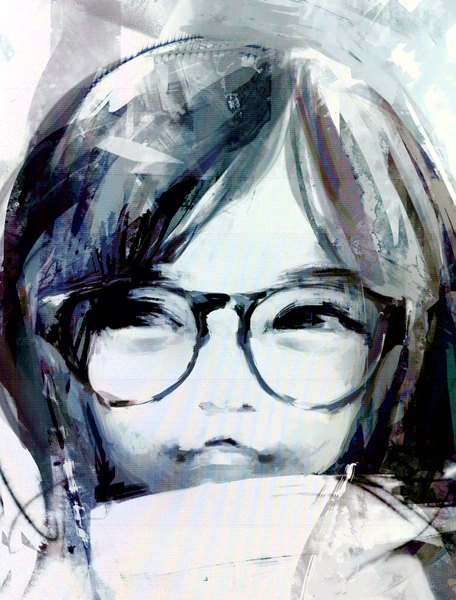 Anime picture 1423x1872 with original ootaarisa single tall image black eyes portrait zoom layer polychromatic girl glasses