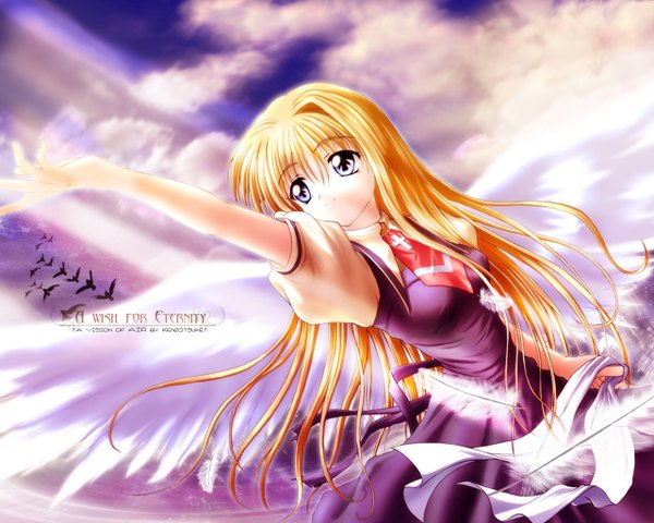 Anime picture 1280x1024 with air key (studio) kamio misuzu sky girl feather (feathers)